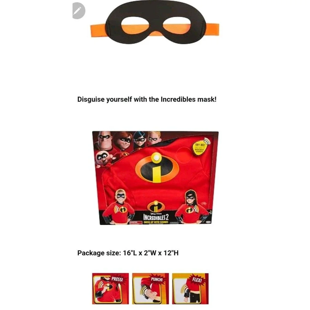 Pixar Incredibles 2 Violet / Dash Child Costume Shirt + Mask W/ SOUNDS size 4-6x
